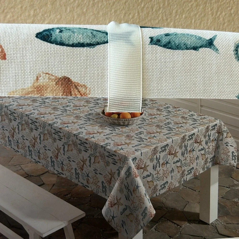 Sigrid Olsen Tropicam Print tablecloth 60”x 120” Ocean Life sea Horse starfish